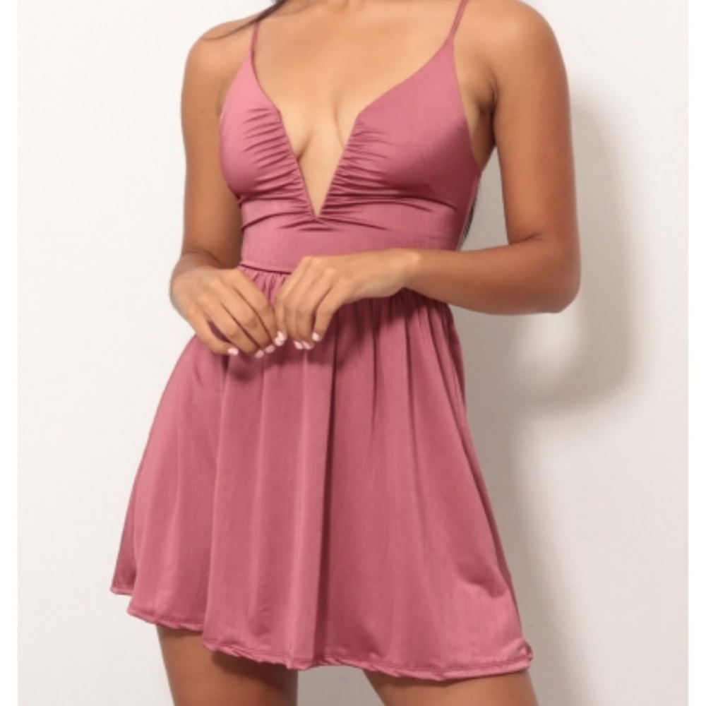 A-Line Low V Plunge Dress in NAVY